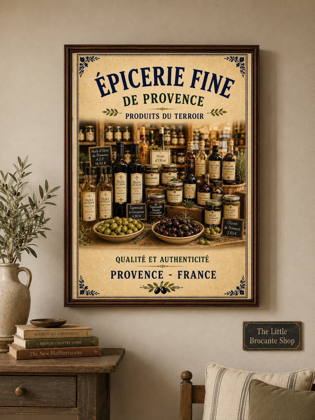 Épicerie Fine de Provence – Vintage French Delicatessen, French Country
Provence
Rustic Farmhouse
Brocante
Cottagecore
Mediterranean
Country Kitchen
Rustic Chic
Vintage European
Traditional
French Provincial
Old World
Continental
Artisan Food Store Style wall artwork.
