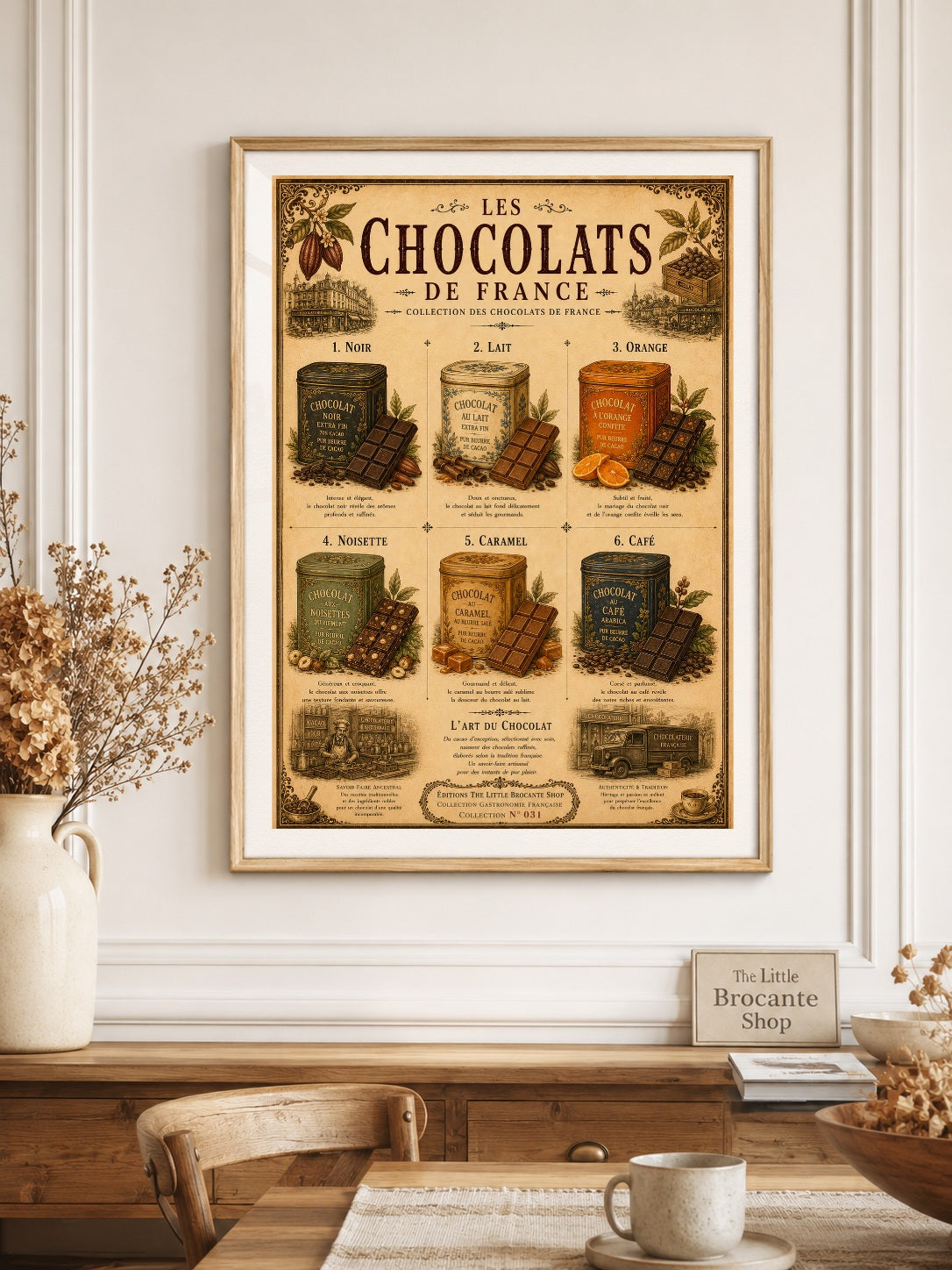 Les Chocolats de France Vintage French Chocolate Print | Kitchen & Café Wall Art, French country wall artwork.
