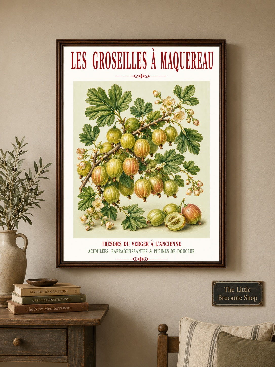 Illustrated French Gooseberry Print | French Kitchen Wall Art, Illustrated French, Botanical, French Country, Kitchen Garden, Fruit Illustration, French Kitchen, Country Kitchen, Cottage Garden, Botanical Wall Art wall artwork.
