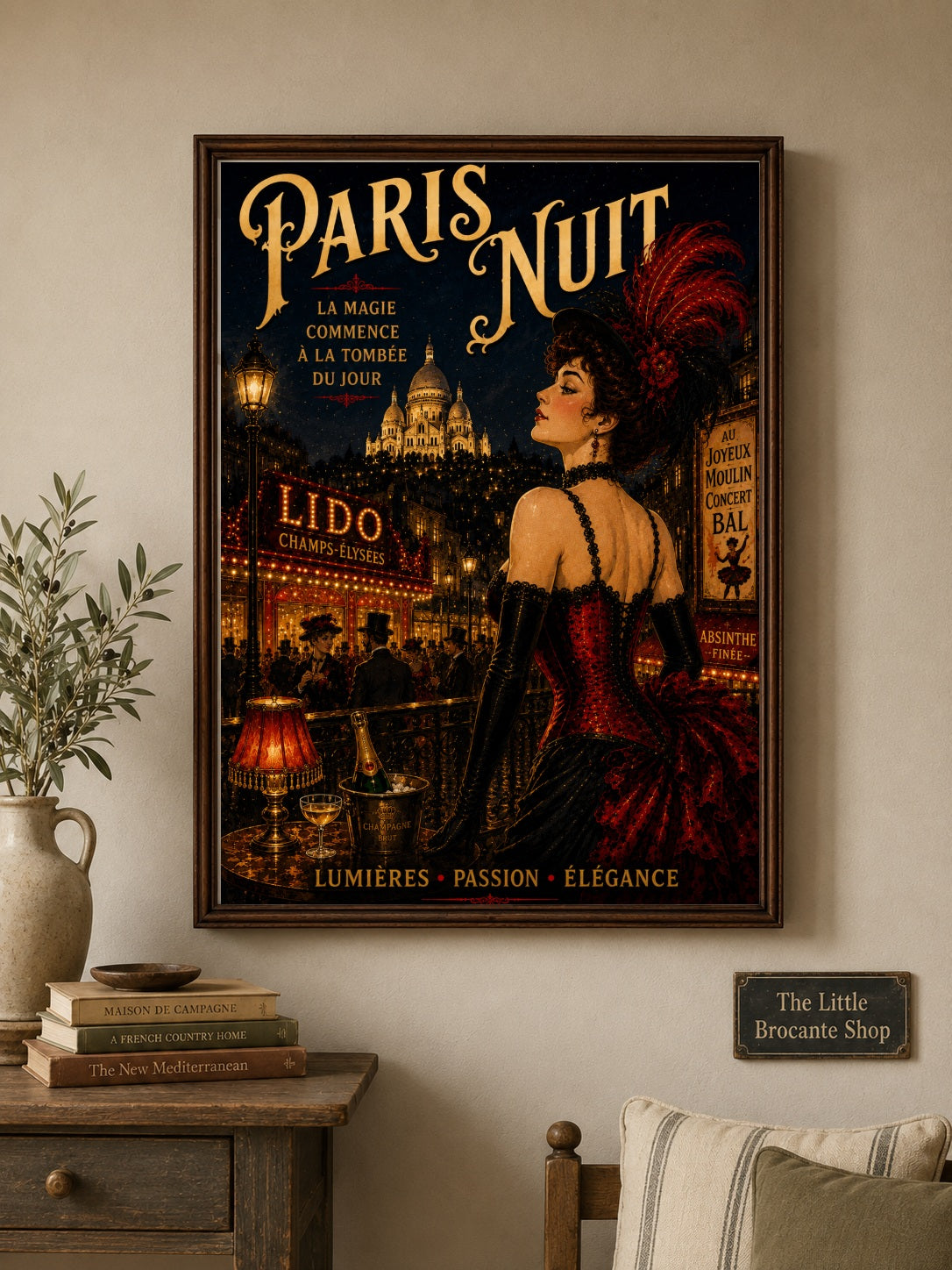 Paris Nuit – Vintage French Belle Époque Paris Nightlife Wall Art Print, Belle Époque, Vintage French Poster, Art Nouveau Inspired, Parisian, Montmartre, French Cabaret, Victorian Glamour, Maximalist, Dark Academia, Vintage Travel wall artwork.