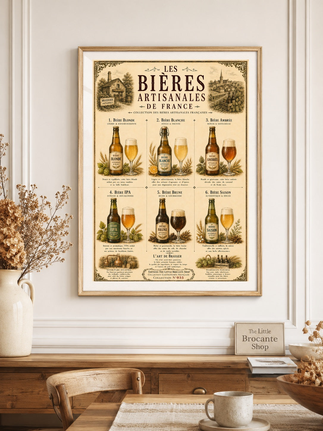 Les Bières Artisanales de France Vintage French Beer Print | Bar & Kitchen Wall Art, French Bistro, Vintage European, French Country, Rustic Farmhouse, Industrial Vintage, Traditional, Country House, Rustic European, Eclectic Vintage, Pub & Bar Style wall artwork.