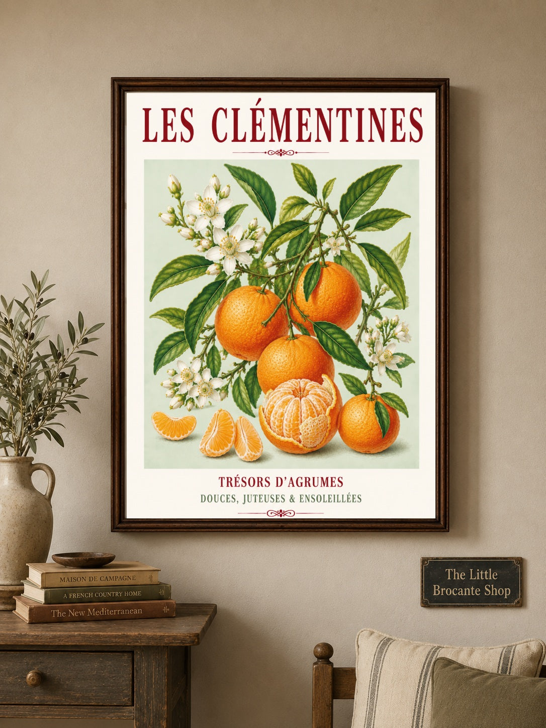 Illustrated French Clementine Print | French Kitchen Wall Art, Illustrated French, Botanical, Mediterranean, French Country, Citrus Illustration, Fruit Illustration, Country Kitchen, French Countryside, Botanical Wall Art wall artwork.