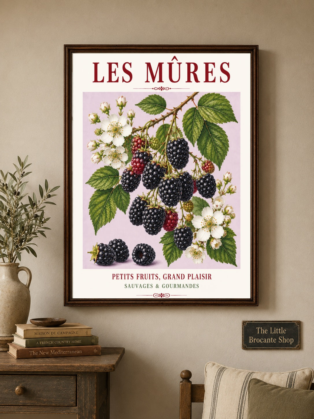 Les Mûres – Illustrated French Blackberry Print | French Kitchen Wall Art, Illustrated French, Botanical, French Country, Fruit Illustration, Hedgerow Inspired, Country Kitchen, Cottage Style, French Countryside wall artwork.