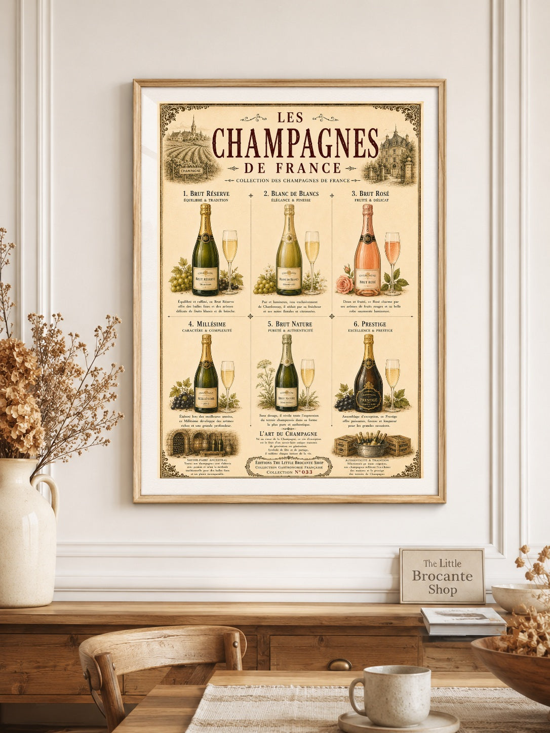 Les Champagnes de France Vintage French Champagne Print | Bar & Dining Room Wall Art, French country wall artwork.