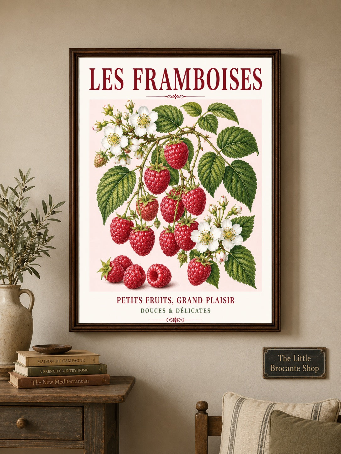 Les Framboises – Illustrated French Raspberry Print | French Kitchen Wall Art, Illustrated French, Botanical, French Country, Fruit Illustration, Kitchen Garden, Country Kitchen, Cottage Style, French Inspired wall artwork.