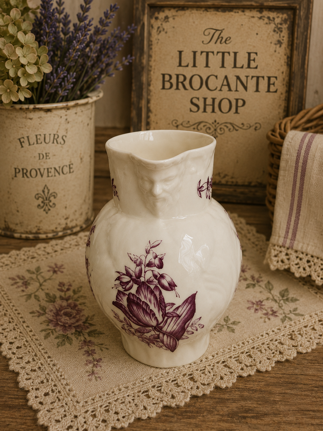 Royal Worcester Blush Ivory Bacchus Mask Cream Jug | Antique English Porcelain Pitcher | Burgundy Floral Jug photograph 4