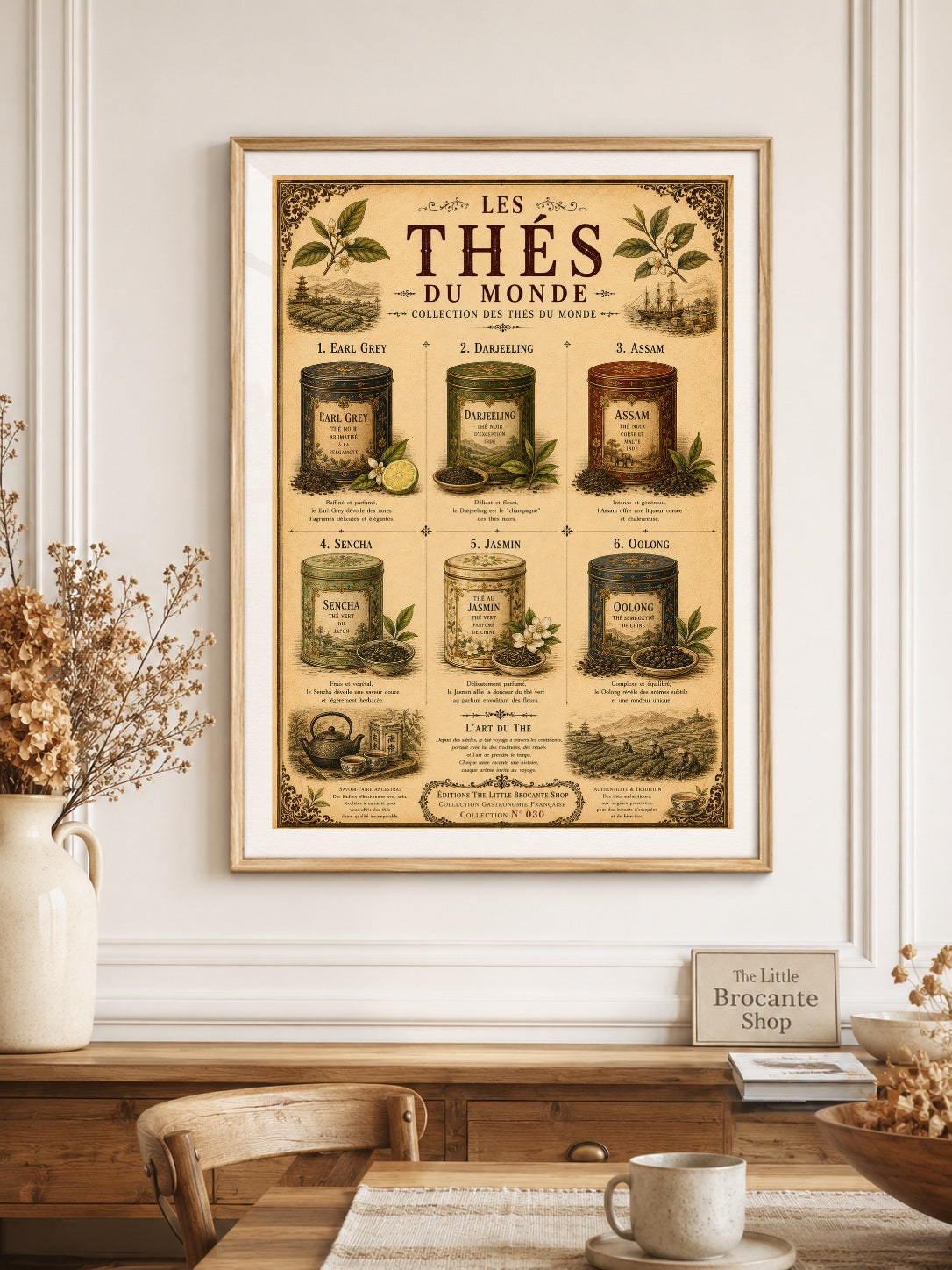 Les Thés du Monde Vintage French Tea Print | Tea Lover Kitchen Wall Art | Botanical Poster, French country wall artwork.