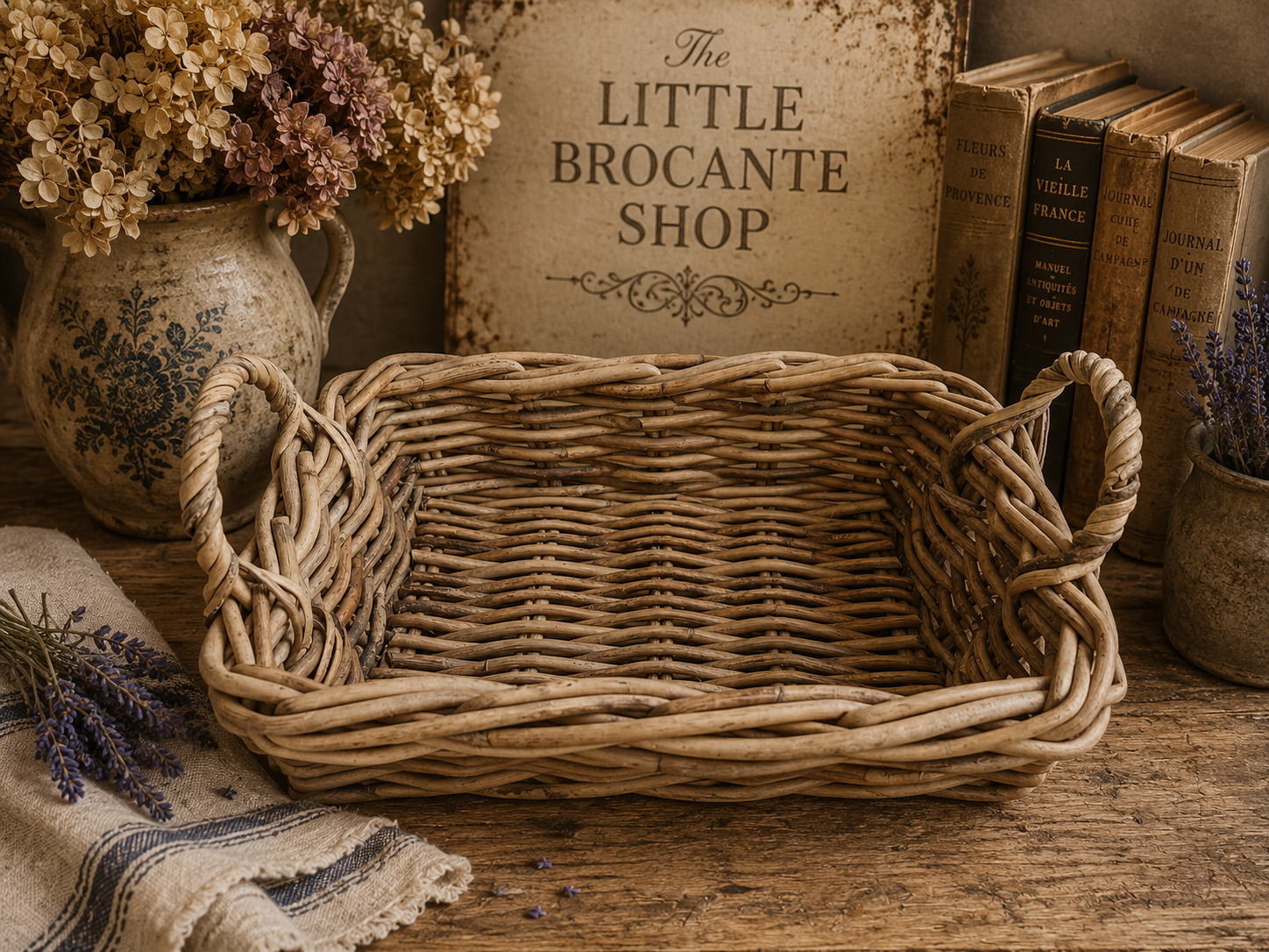 Vintage Rustic Handwoven Willow Basket with Twisted Handles | French Country Storage Basket photograph 4
