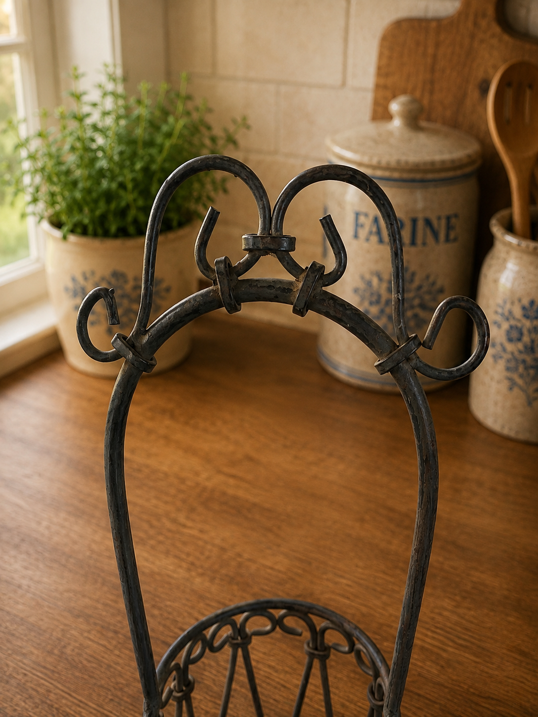 Vintage Wrought Iron Wine Bottle Holder | Rustic French Country Bottle Carrier photograph 4