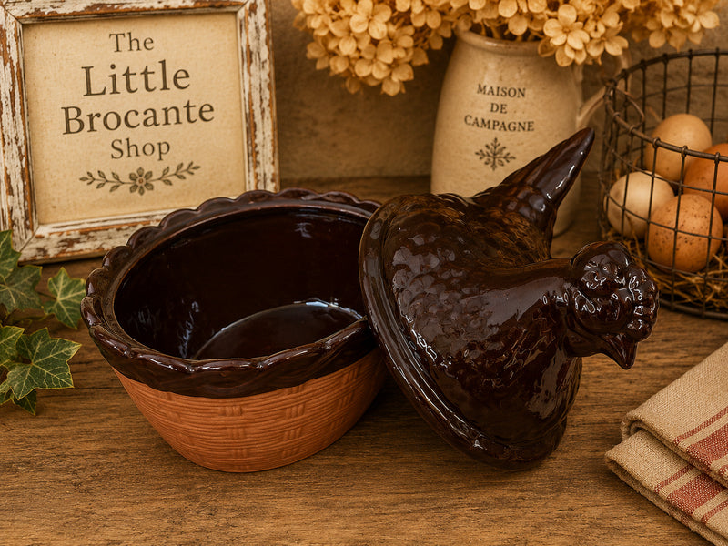 Brown Glazed Hen-on-Nest Covered Bowl – Terracotta Egg Holder (One of a Kind) photograph 5
