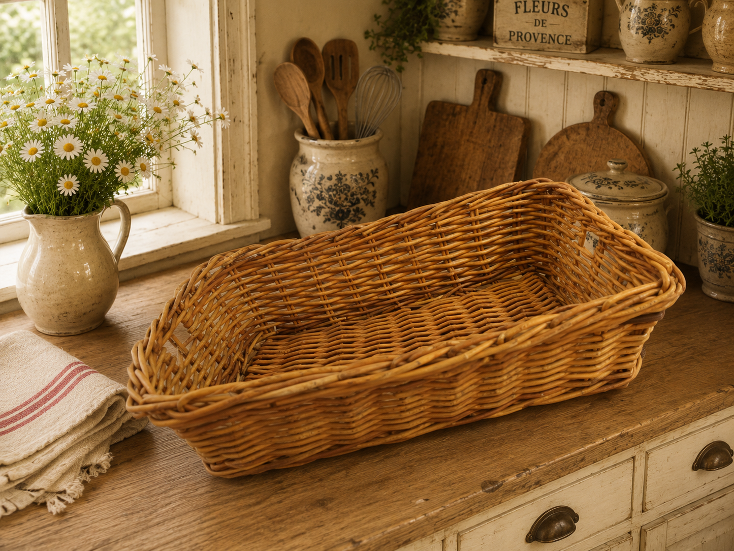 Large Vintage Handwoven Willow Storage Basket | Rustic Farmhouse Storage | Country Cottage Wicker Basket photograph 5