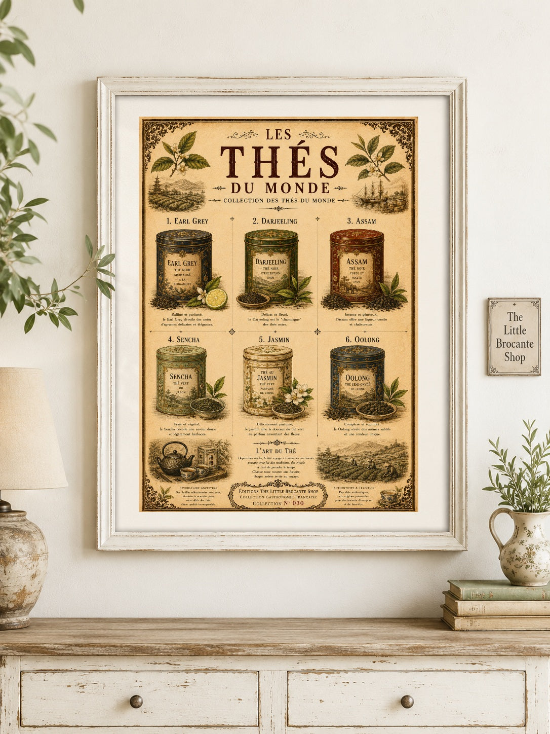 Les Thés du Monde Vintage French Tea Print | Tea Lover Kitchen Wall Art | Botanical Poster, French country wall artwork.