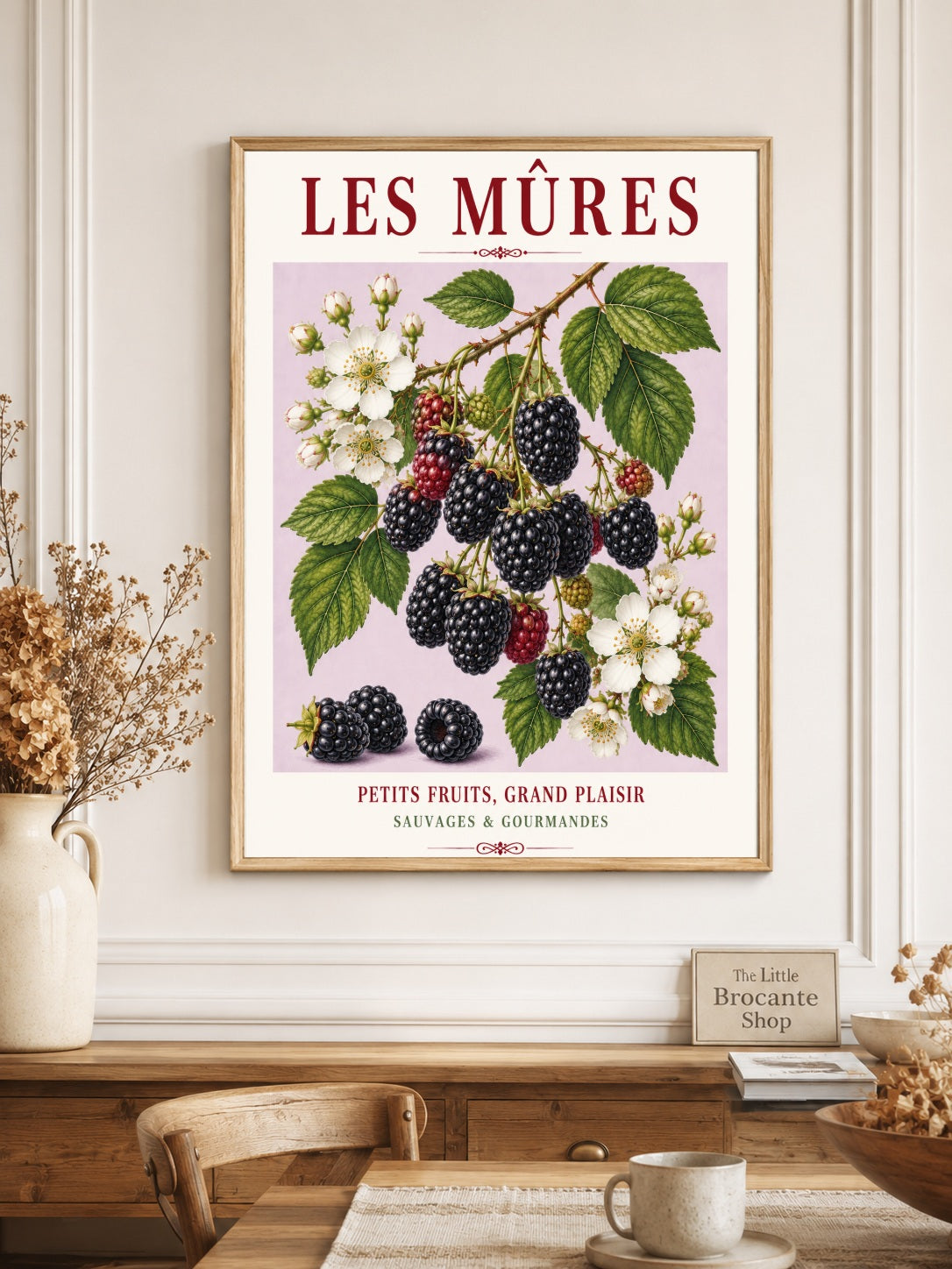Les Mûres – Illustrated French Blackberry Print | French Kitchen Wall Art, Illustrated French, Botanical, French Country, Fruit Illustration, Hedgerow Inspired, Country Kitchen, Cottage Style, French Countryside wall artwork.