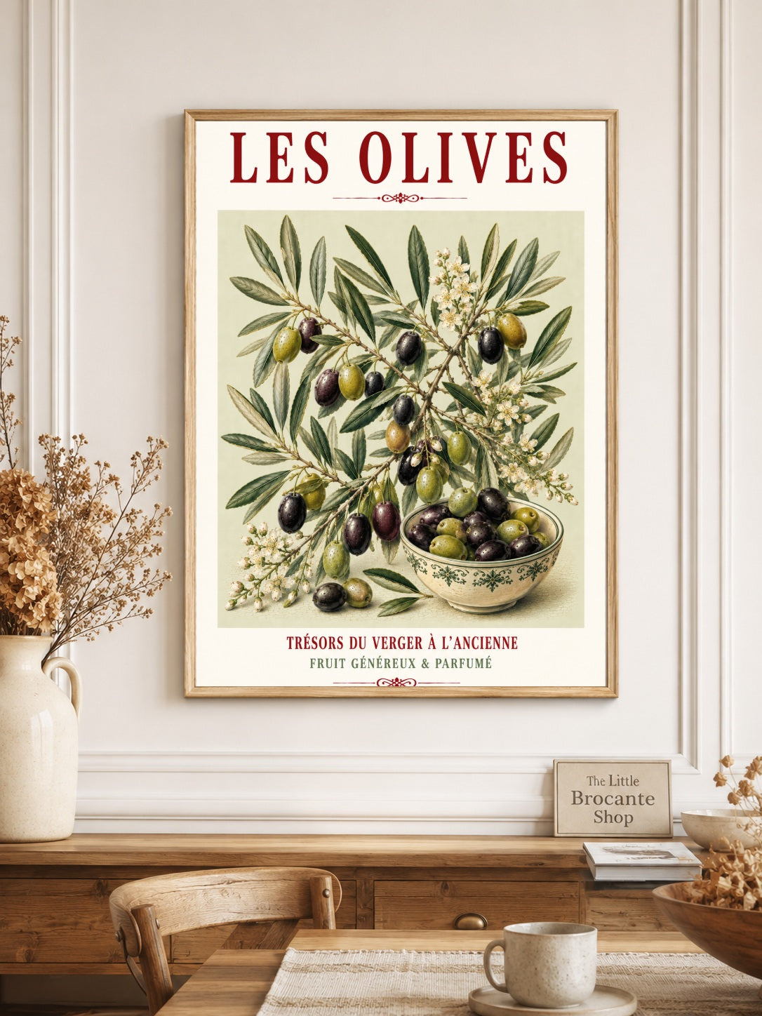 Illustrated French Olive Print | Mediterranean Kitchen Wall Art, Illustrated French, Botanical, French Country, Provençal, Mediterranean, Olive Grove, French Kitchen, Country Kitchen, Rustic European, Botanical Wall Art wall artwork.