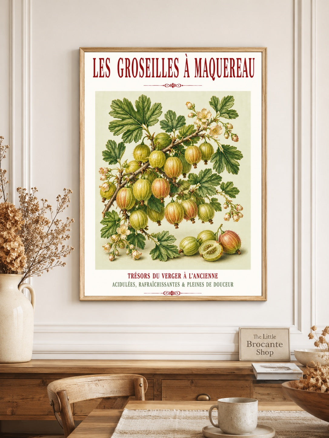 Illustrated French Gooseberry Print | French Kitchen Wall Art, Illustrated French, Botanical, French Country, Kitchen Garden, Fruit Illustration, French Kitchen, Country Kitchen, Cottage Garden, Botanical Wall Art wall artwork.