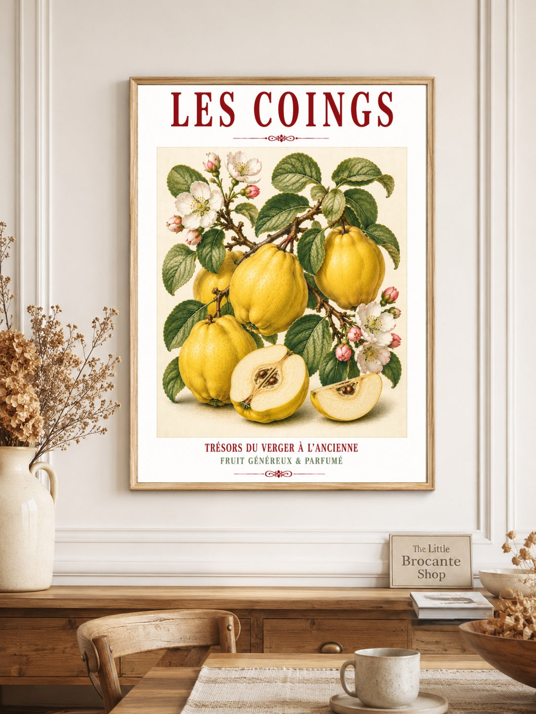 Illustrated French Quince Print - Led Coigns | French Kitchen Wall Art, Illustrated French, Botanical, French Country, Orchard Illustration, Fruit Illustration, Country Kitchen, French Countryside, Cottage Style, Botanical Wall Art wall artwork.