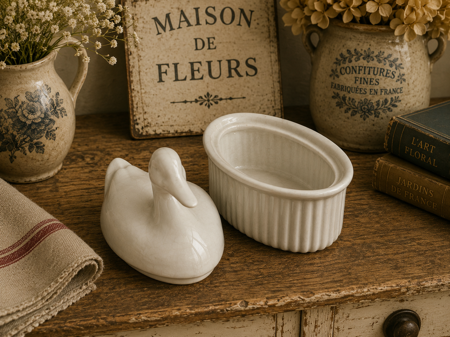 White Ceramic Duck Covered Terrine | French Country Kitchen Duck Dish | Decorative Ceramic Duck Pot photograph 5