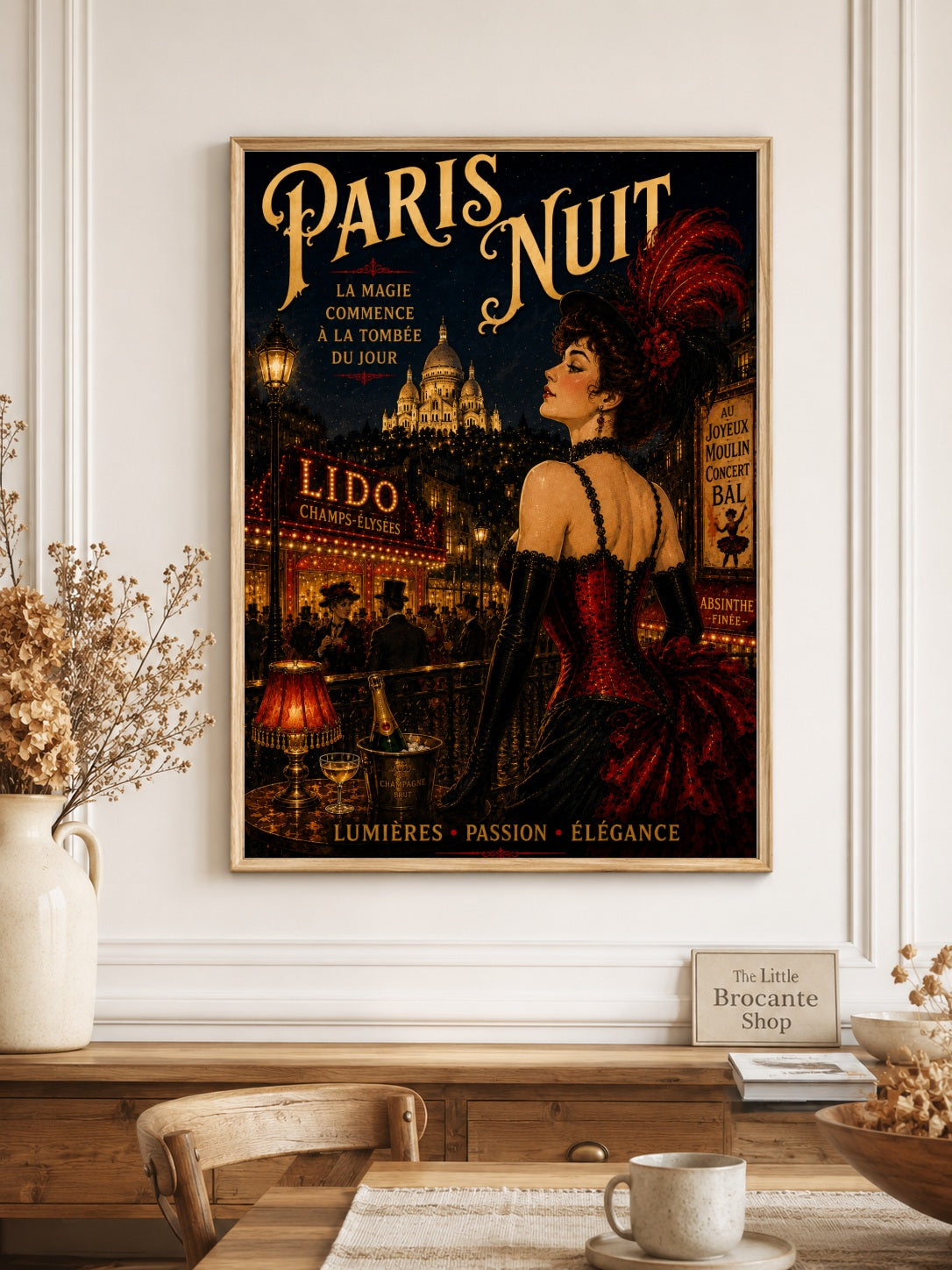 Paris Nuit – Vintage French Belle Époque Paris Nightlife Wall Art Print, Belle Époque, Vintage French Poster, Art Nouveau Inspired, Parisian, Montmartre, French Cabaret, Victorian Glamour, Maximalist, Dark Academia, Vintage Travel wall artwork.