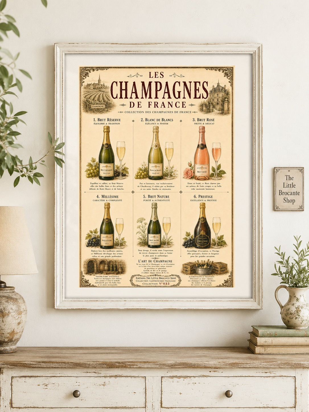 Les Champagnes de France Vintage French Champagne Print | Bar & Dining Room Wall Art, French country wall artwork.