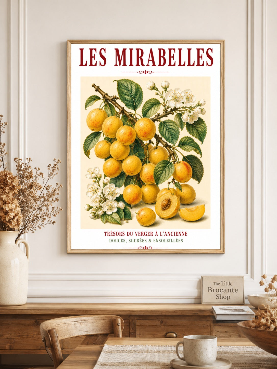 Illustrated French Mirabelle Plum Print | French Kitchen Wall Art, Illustrated French, Botanical, French Country, Fruit Illustration, Orchard Art, French Kitchen, Country Kitchen, French Provincial, Botanical Wall Art wall artwork.