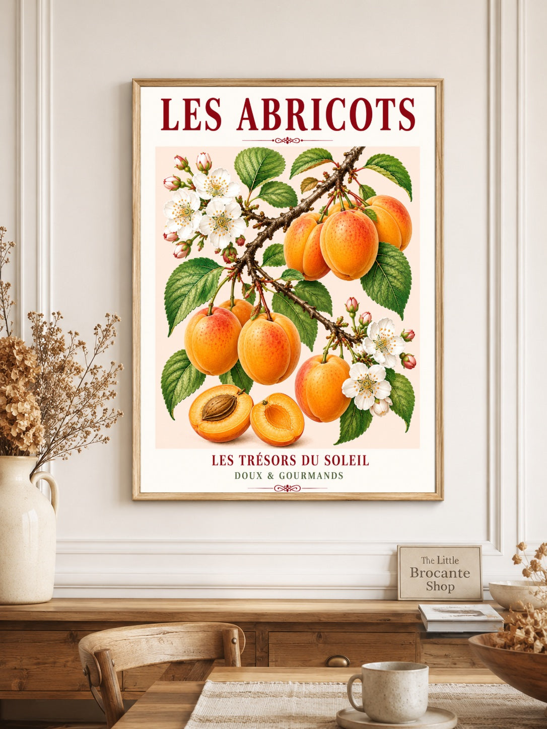 Les Abricots – Illustrated French Apricot Print | French Kitchen Wall Art, Illustrated French, Botanical, French Country, Fruit Illustration, Orchard Inspired, Country Kitchen, Cottage Style, Provence Inspired, Mediterranean Inspired wall artwork.