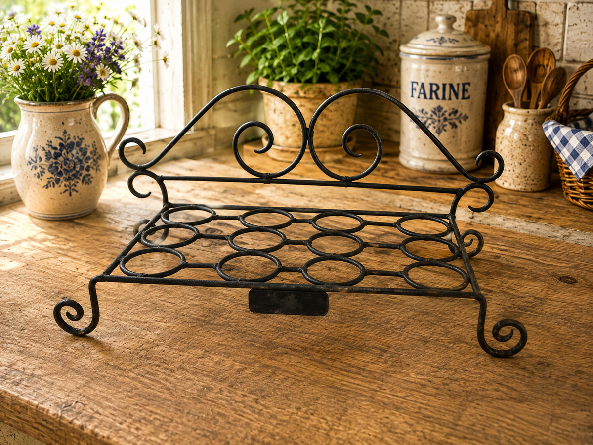 Vintage Rustic Wrought Iron Egg Holder for 12 Eggs