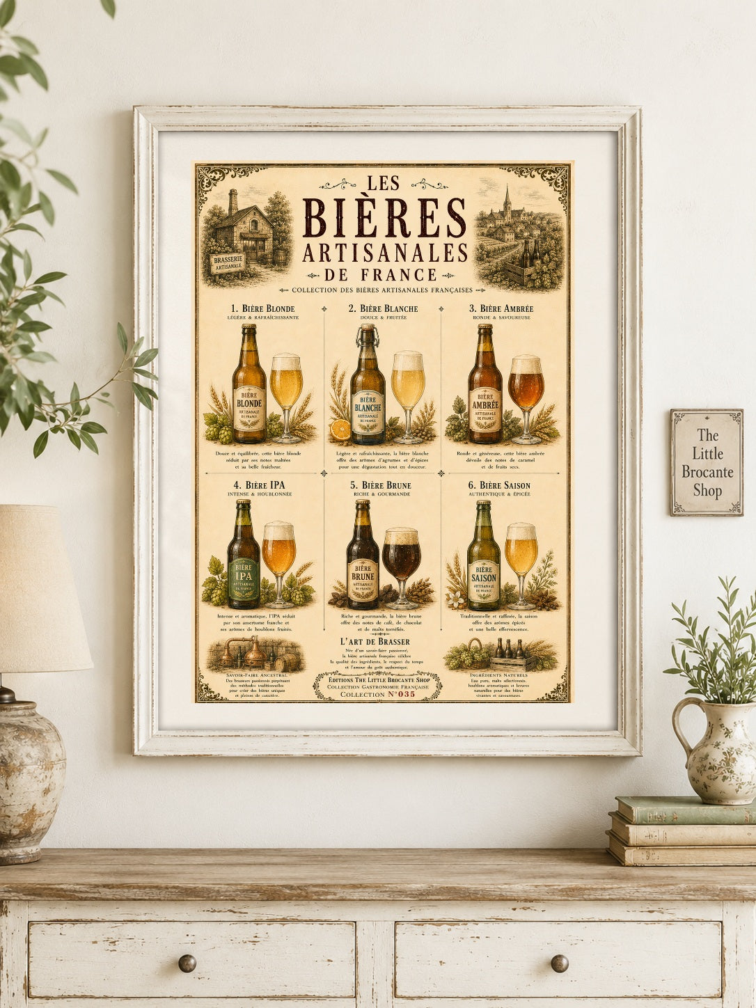 Les Bières Artisanales de France Vintage French Beer Print | Bar & Kitchen Wall Art, French Bistro, Vintage European, French Country, Rustic Farmhouse, Industrial Vintage, Traditional, Country House, Rustic European, Eclectic Vintage, Pub & Bar Style wall artwork.