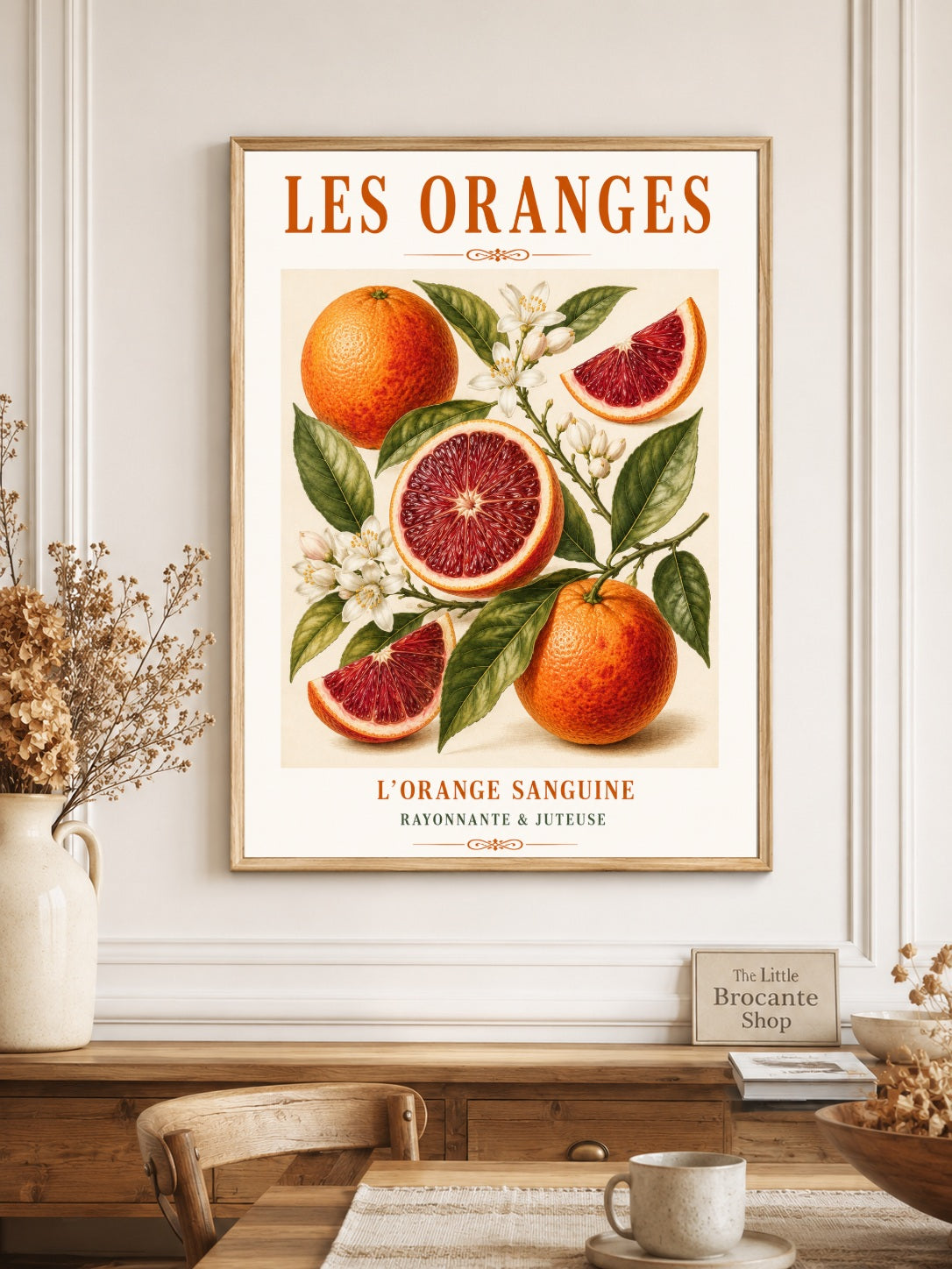 L’Orange Sanguine – Illustrated French Blood Orange Print | French Kitchen Wall Art, Illustrated French, Botanical, French Country, Mediterranean, Country Kitchen, Fruit Illustration, European Kitchen wall artwork.