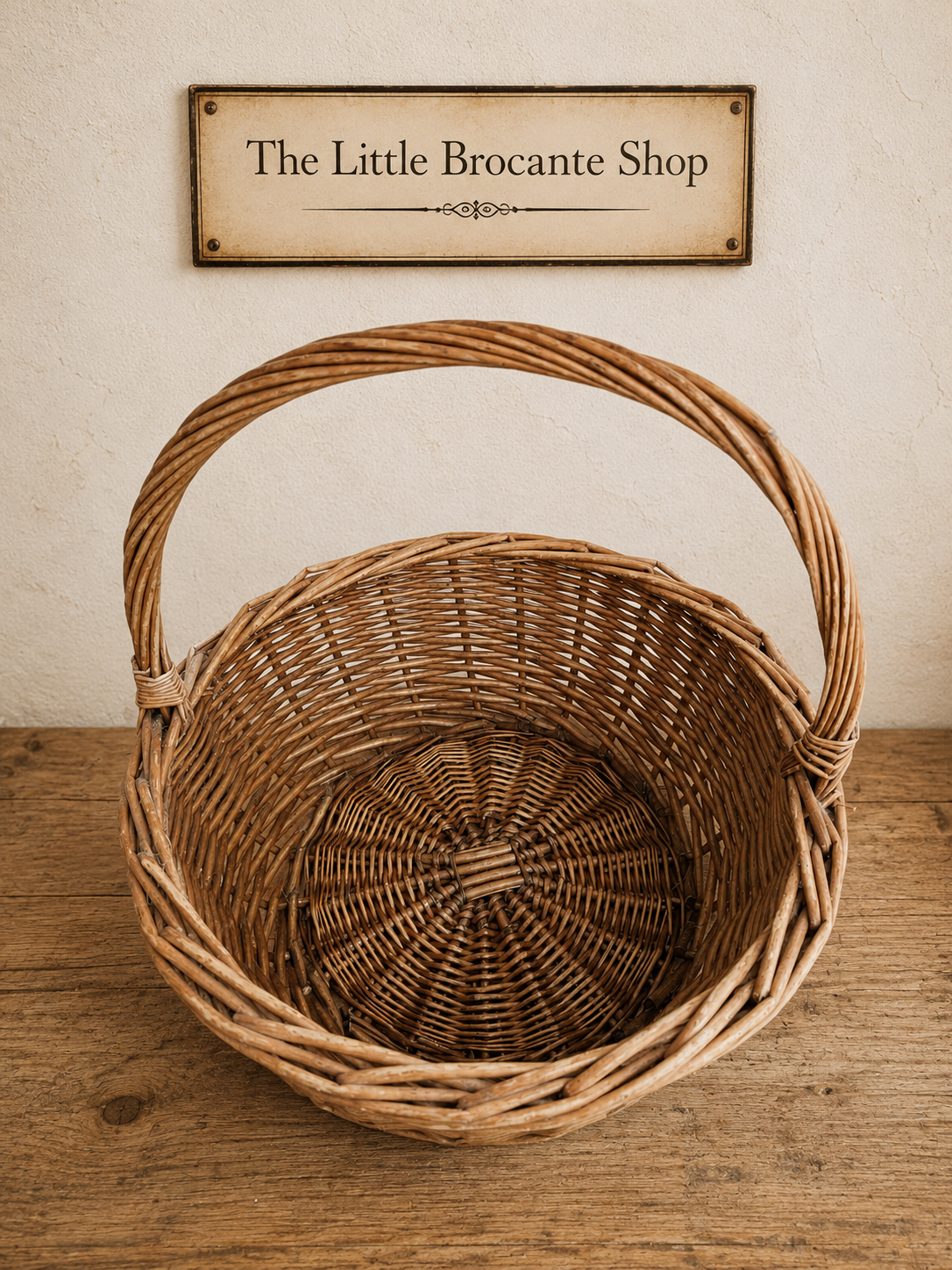 Vintage Round Wicker Gathering Basket | Rustic French Country Market Basket photograph 5