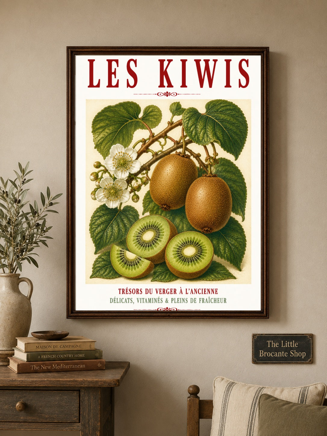 Illustrated French Kiwi Fruit Print | French Kitchen Wall Art, Illustrated French, Botanical, French Country, Fruit Illustration, Traditional Botanical, Rustic Kitchen, Country Kitchen, French Kitchen, Cottage Style, Botanical Wall Art wall artwork.