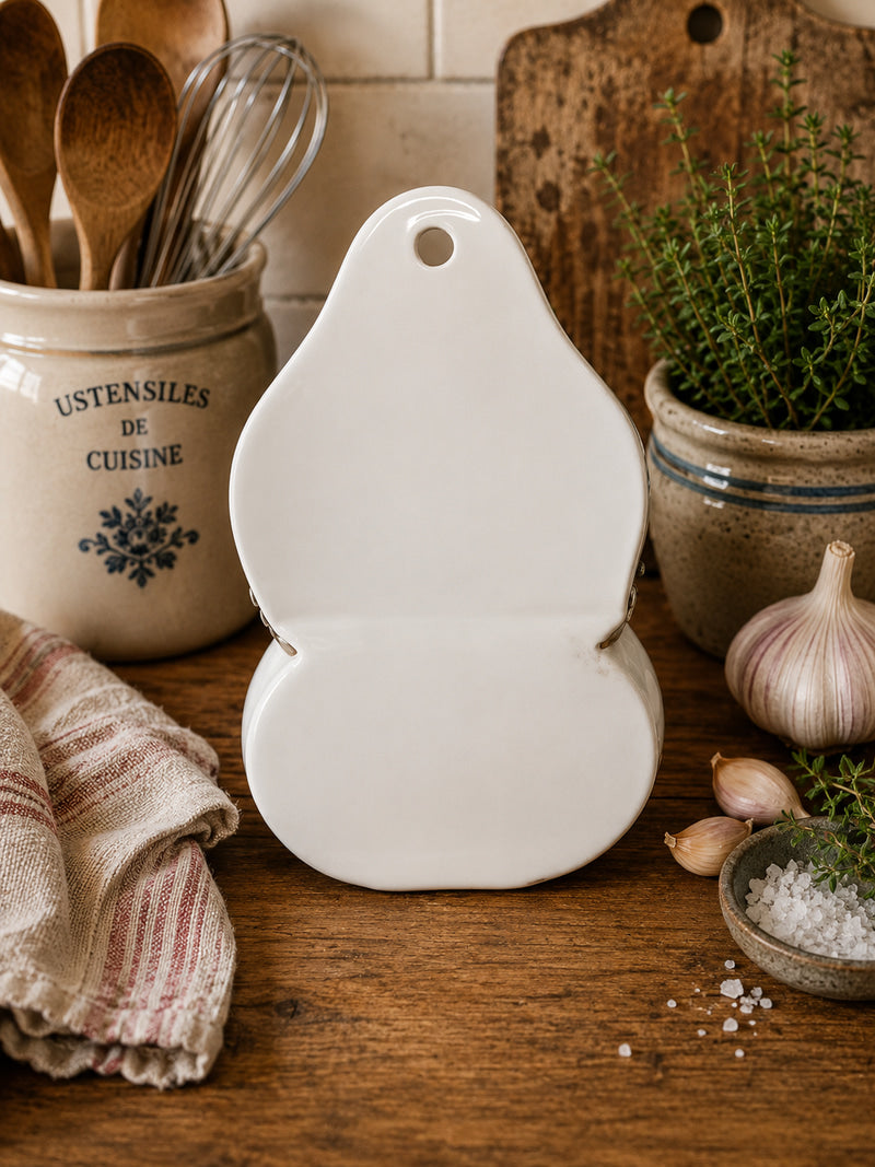 Vintage Aksini Denmark Wall Mounted Ceramic Salt Pot | Farmhouse Kitchen Salt Box with Wooden Lid photograph 5