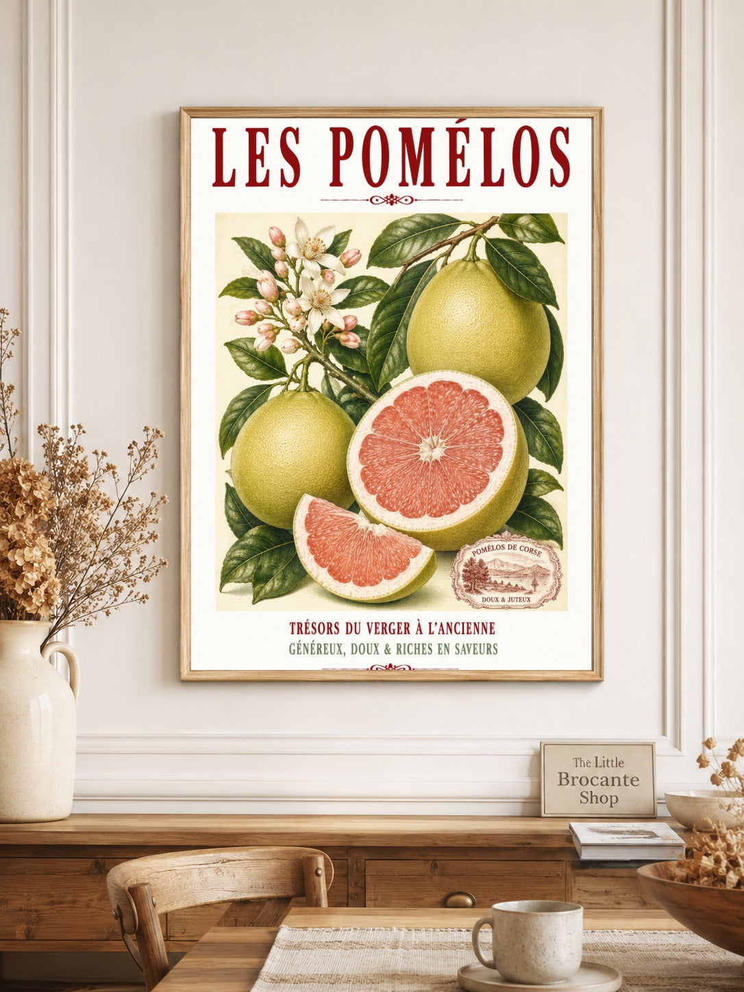 Illustrated French Pomelo Print | French Kitchen Wall Art, Illustrated French, Botanical, French Mediterranean, French Country, Citrus Art, Traditional Botanical Illustration, French Kitchen, Country Kitchen, Mediterranean Style, Pomological Illustration wall artwork.