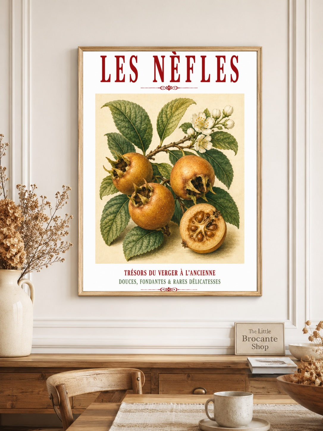 Illustrated French Medlar Print | French Kitchen Wall Art, Illustrated French, Botanical, French Country, Heritage Fruit, Orchard Inspired, French Kitchen, Country Kitchen, Cottage Style, Traditional Botanical, Rustic Wall Art wall artwork.