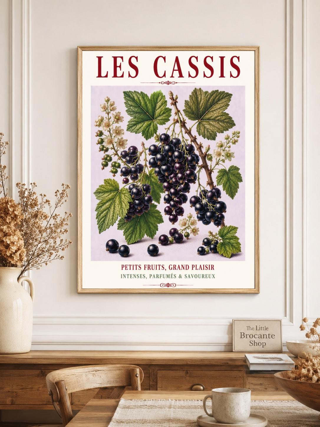 Illustrated French Blackcurrant Print - Les Cassis | French Kitchen Wall Art, Illustrated French, Botanical, French Country, Berry Illustration, Fruit Illustration, Country Kitchen, French Countryside, Cottage Style, Botanical Wall Art wall artwork.