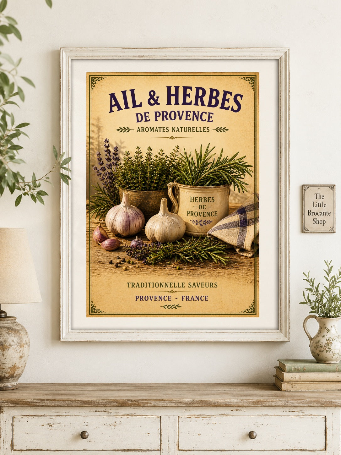 Ail & Herbes de Provence – Vintage French Herb Garden, French Country
Provence
Rustic Farmhouse
Brocante
Cottagecore
Mediterranean
Country Kitchen
Rustic Chic
Vintage European
Traditional
French Provincial
Shabby Chic
Old World
Continental wall artwork.