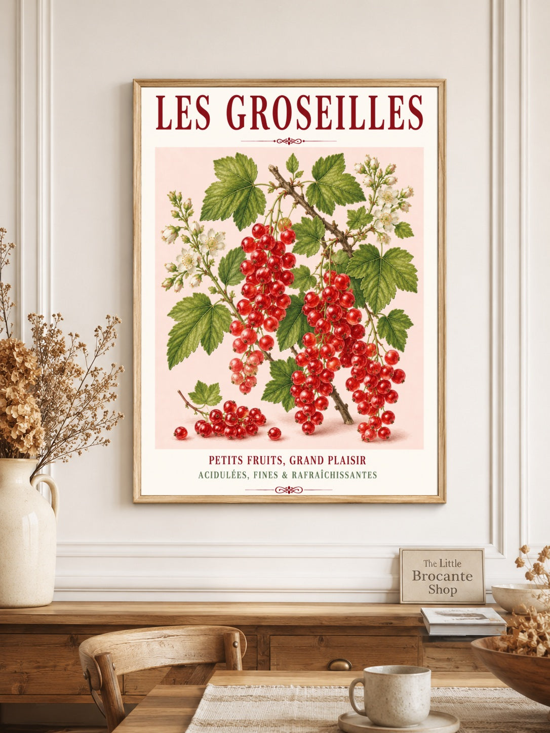 Illustrated French Redcurrant Print | French Kitchen Wall Art, Illustrated French, Botanical, French Country, Berry Illustration, Fruit Illustration, Country Kitchen, French Countryside, Cottage Style, Botanical Wall Art wall artwork.
