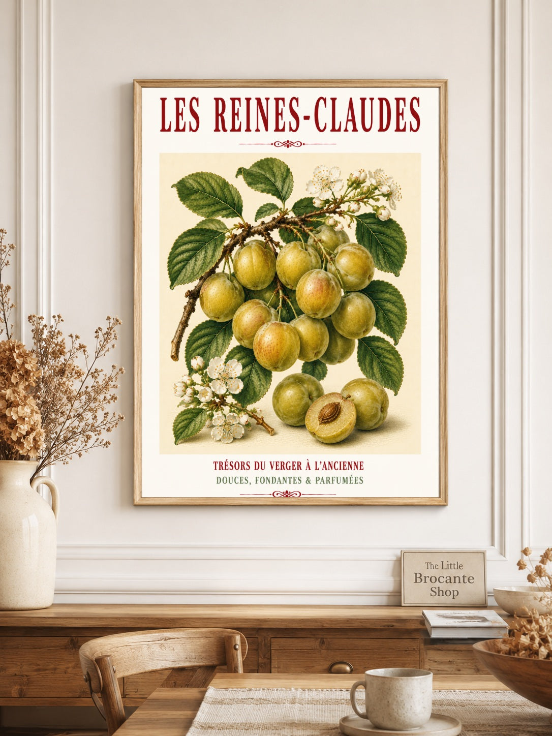 Les Reines-Claudes – Illustrated French Greengage Print | French Kitchen Wall Art, Illustrated French, Botanical, French Country, Orchard Inspired, Fruit Illustration, French Kitchen, Country Kitchen, Cottage Style, Botanical Wall Art wall artwork.
