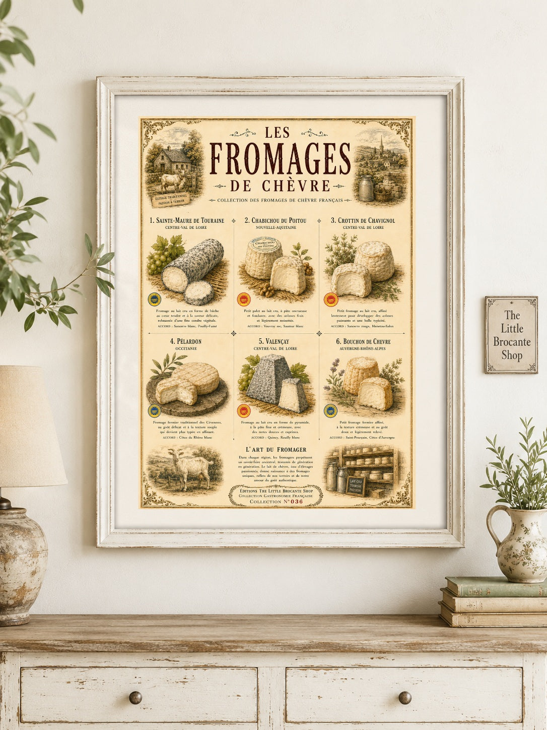 Les Fromages de Chèvre  Vintage French Goat Cheese Print | French Kitchen Wall Art  Framed Print