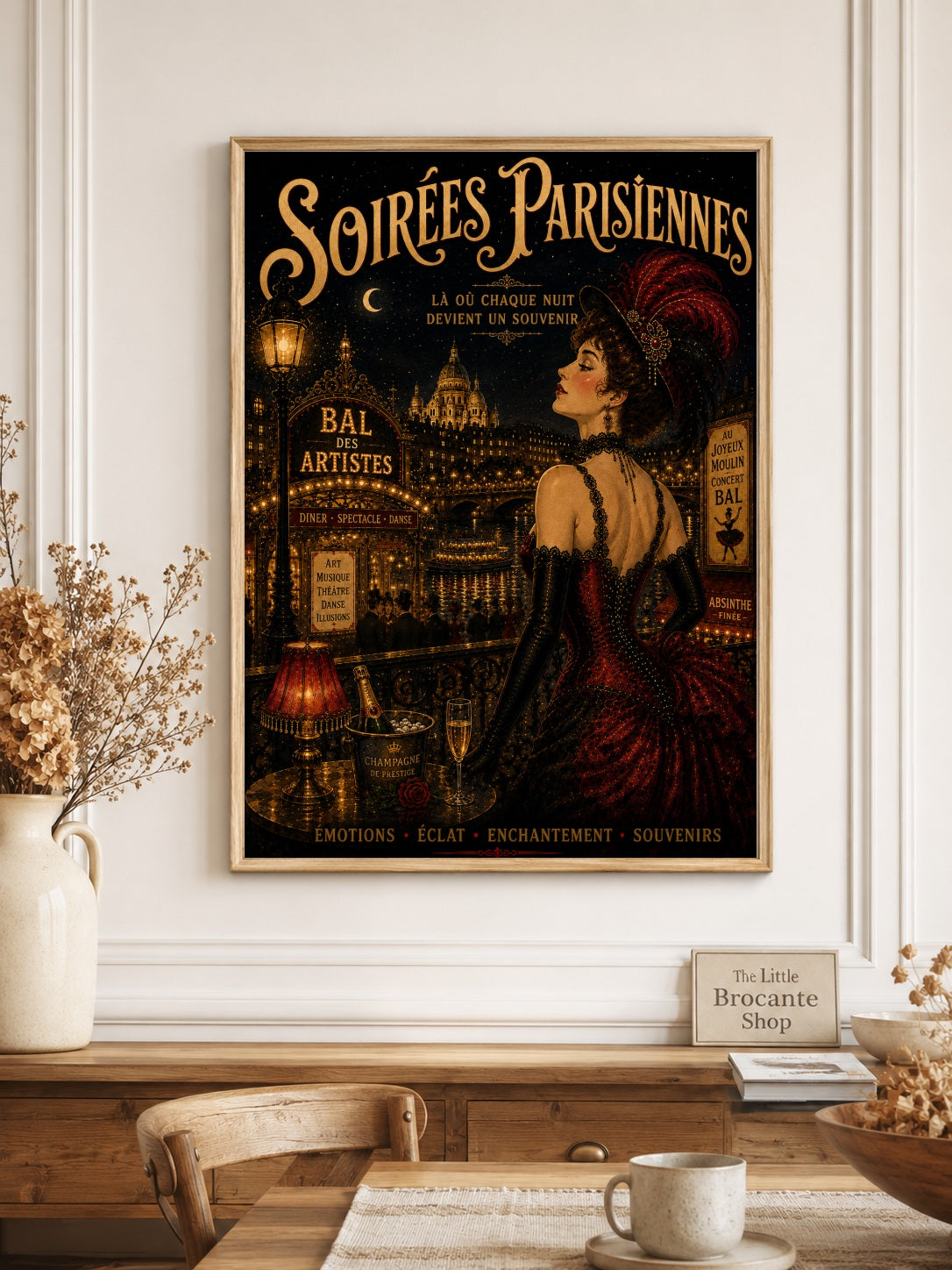 Paris Nuit – Vintage French Belle Époque Paris Nightlife Wall Art Print, Belle Époque, Vintage French Poster, Art Nouveau Inspired, Parisian, Montmartre, French Cabaret, Victorian Glamour, Maximalist, Dark Academia, Vintage Travel wall artwork.
