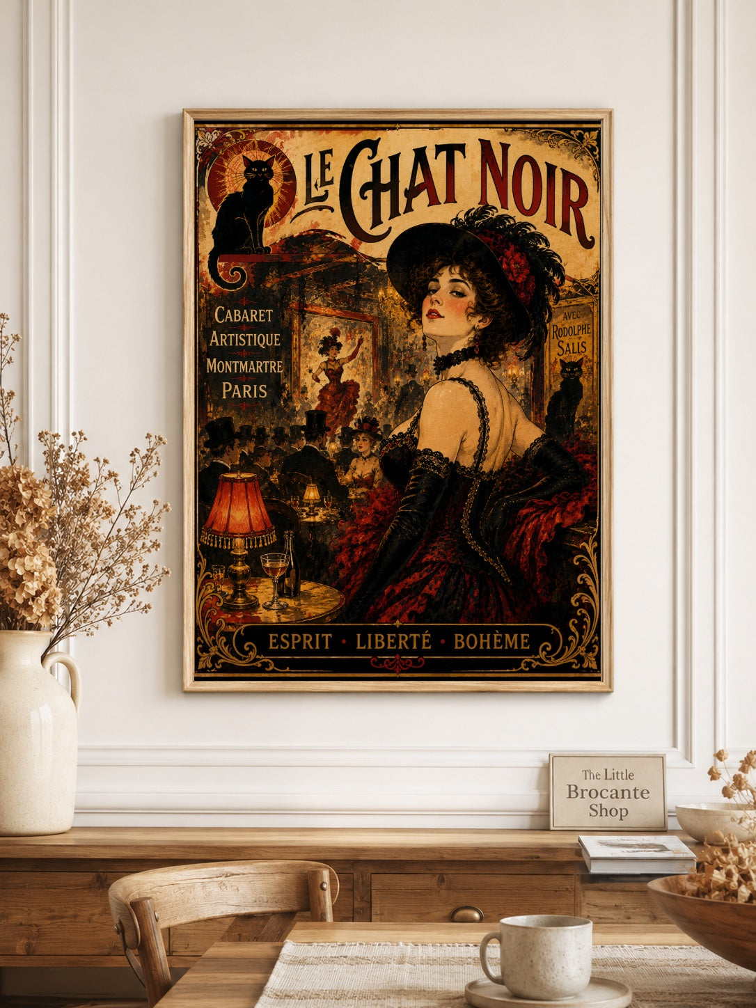 Le Chat Noir – Vintage-Inspired Paris Cabaret Print | Montmartre Belle Époque Wall Art, Belle Époque, Parisian, Art Nouveau, French Vintage, Montmartre, Maximalist, Eclectic, Brocante, Bohemian, Dark Academia, Old World, Romantic, Theatrical wall artwork.