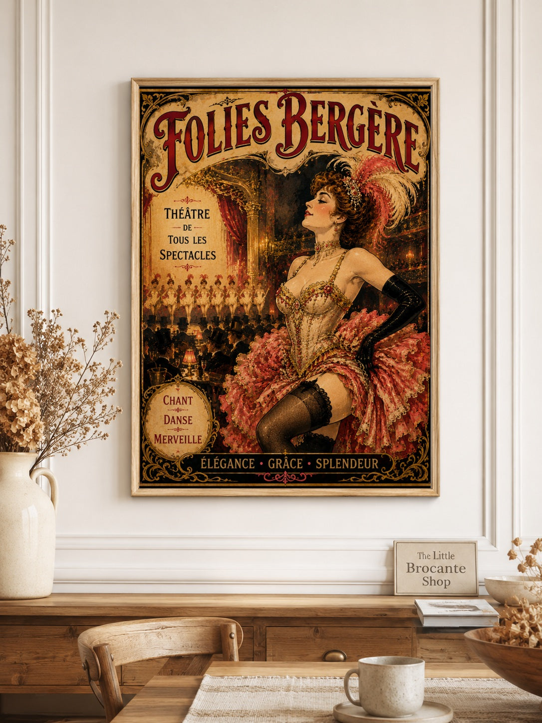 Folies Bergère – Vintage-Inspired Paris Cabaret Print | Belle Époque French Wall Art, Belle Époque, Parisian, Art Nouveau, French Vintage, Maximalist, Eclectic, Brocante, Romantic, Dark Academia, Paris Apartment, Traditional, Bohemian wall artwork.