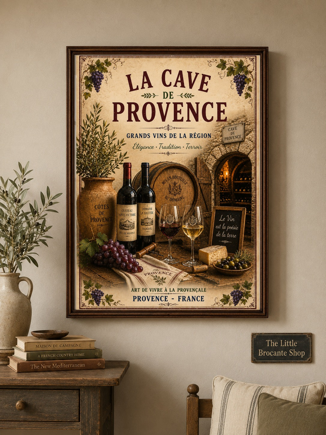 La Cave de Provence – Vintage French Wine Cellar Print, French Country
Provence
French Provincial
Rustic Farmhouse
Vineyard Style
Mediterranean
Brocante
Vintage European
Country Cottage
Rustic Chic
Traditional
Timeless Classic wall artwork.