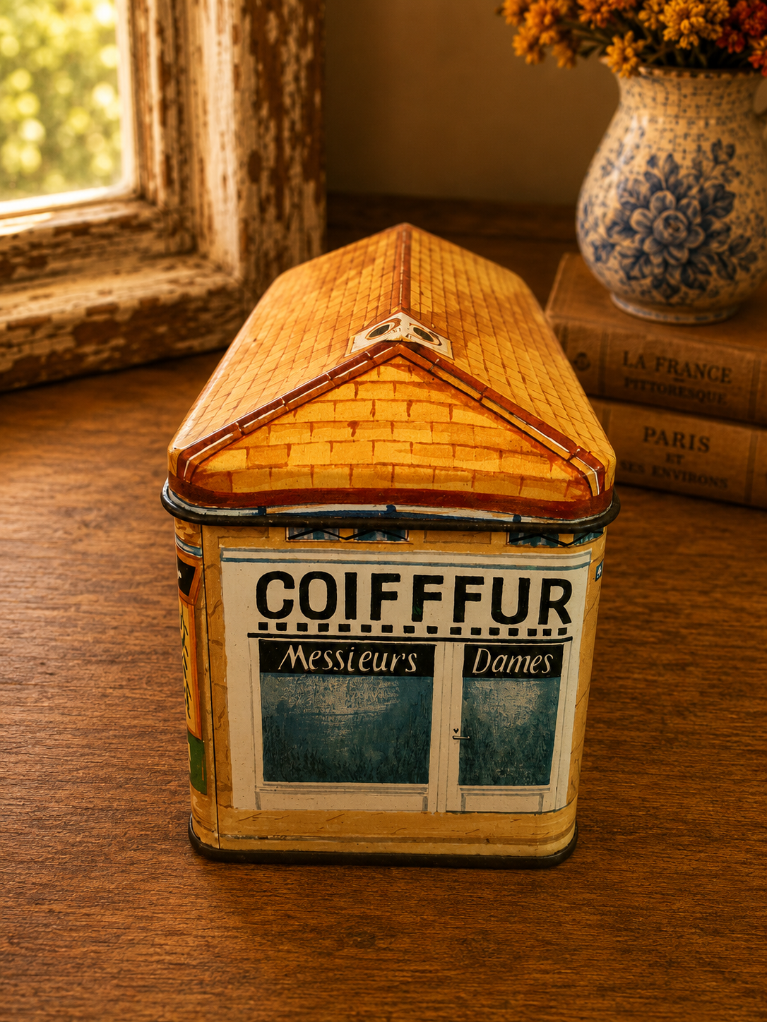 French Café Tabac Decorative Metal Storage Tin | Paris Street Scene Tea & Biscuit Tin photograph 5