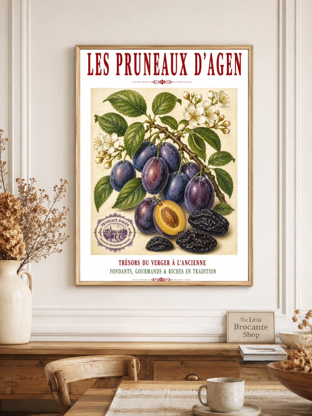 Les Pruneaux d’Agen – Illustrated French Agen Prune Print | French Kitchen Wall Art, Illustrated French, Botanical, French Country, Traditional French, Orchard Style, Pomological Illustration, French Kitchen, Country Kitchen, Regional French Food Art wall artwork.