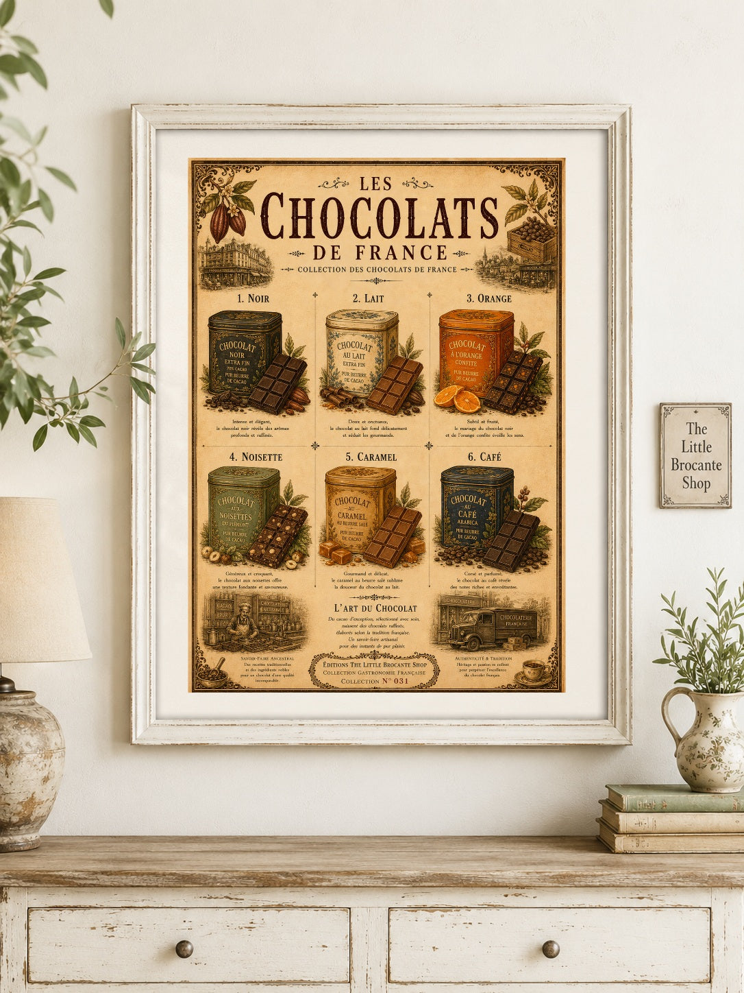 Les Chocolats de France Vintage French Chocolate Print | Kitchen & Café Wall Art, French country wall artwork.