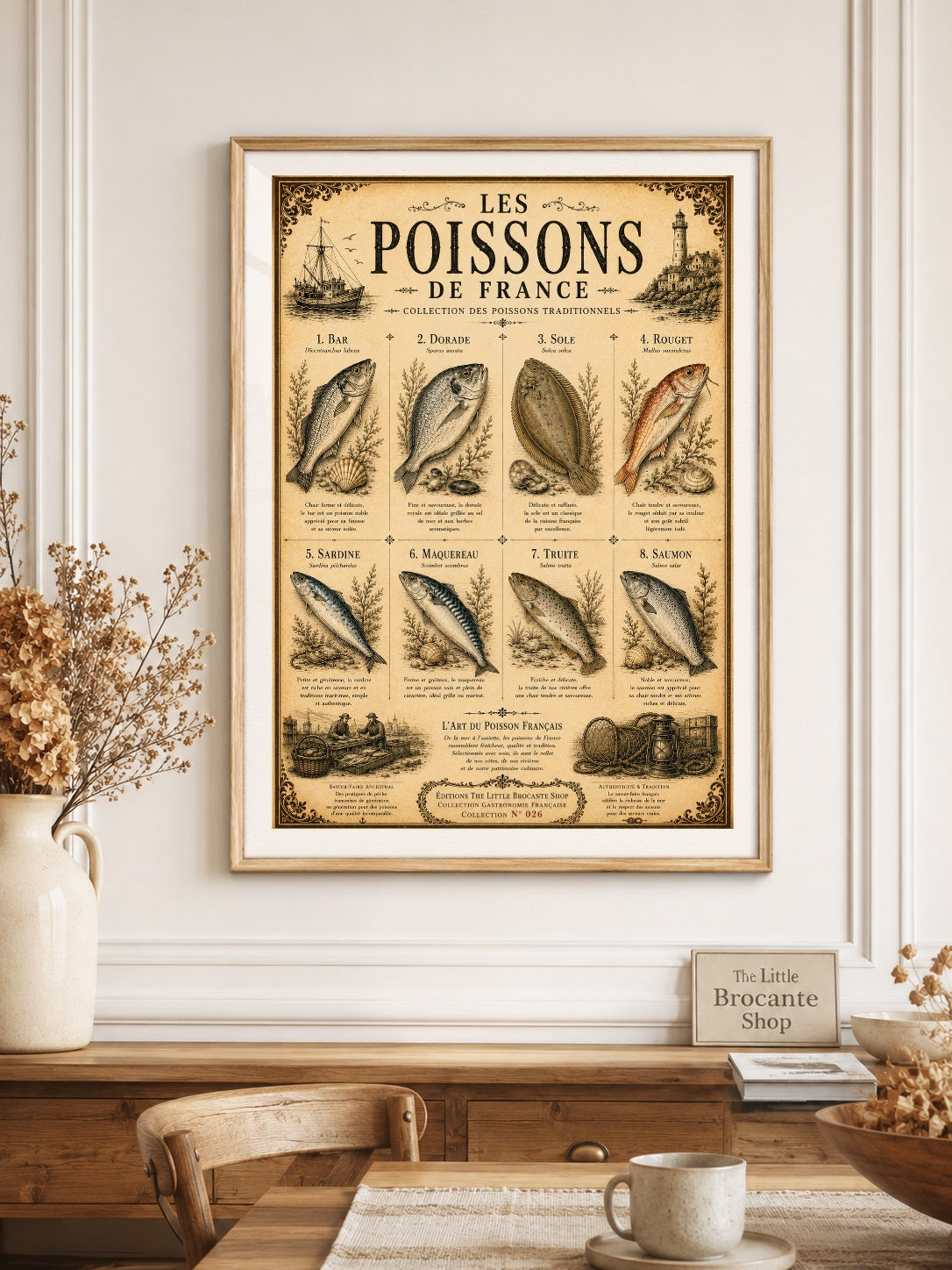 Les Poissons de France | Vintage French Fish Collection | Coastal Kitchen & Seafood Wall Art Print, French country wall artwork. – image 5