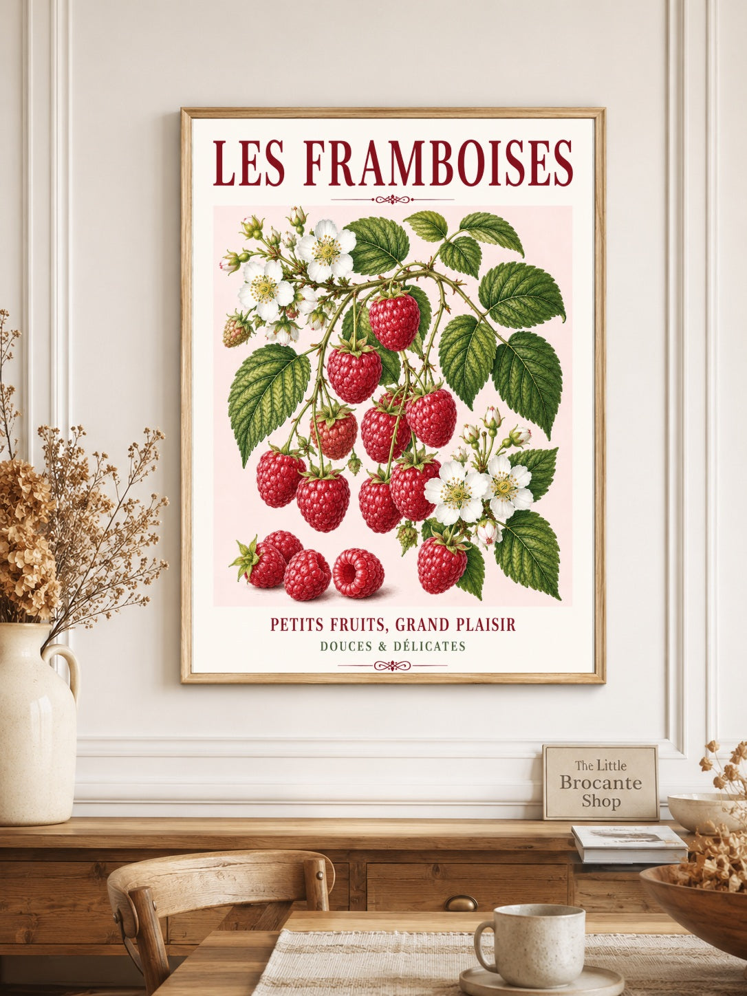Les Framboises – Illustrated French Raspberry Print | French Kitchen Wall Art, Illustrated French, Botanical, French Country, Fruit Illustration, Kitchen Garden, Country Kitchen, Cottage Style, French Inspired wall artwork.