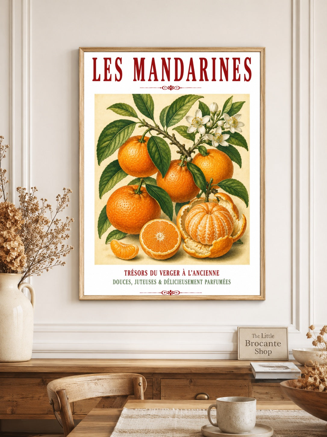 Illustrated French Mandarin Print | French Kitchen Wall Art, Illustrated French, Botanical, French Country, Mediterranean, Citrus Illustration, French Kitchen, Country Kitchen, Cottage Style, Botanical Wall Art wall artwork.