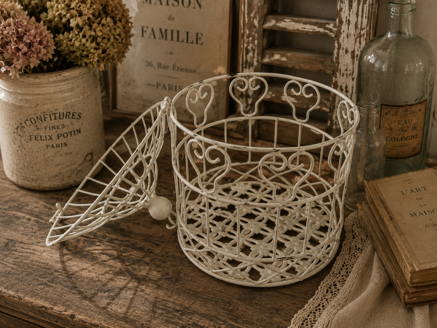 Vintage Style White Metal Birdcage – French Country Decorative Bird Cage photograph 5