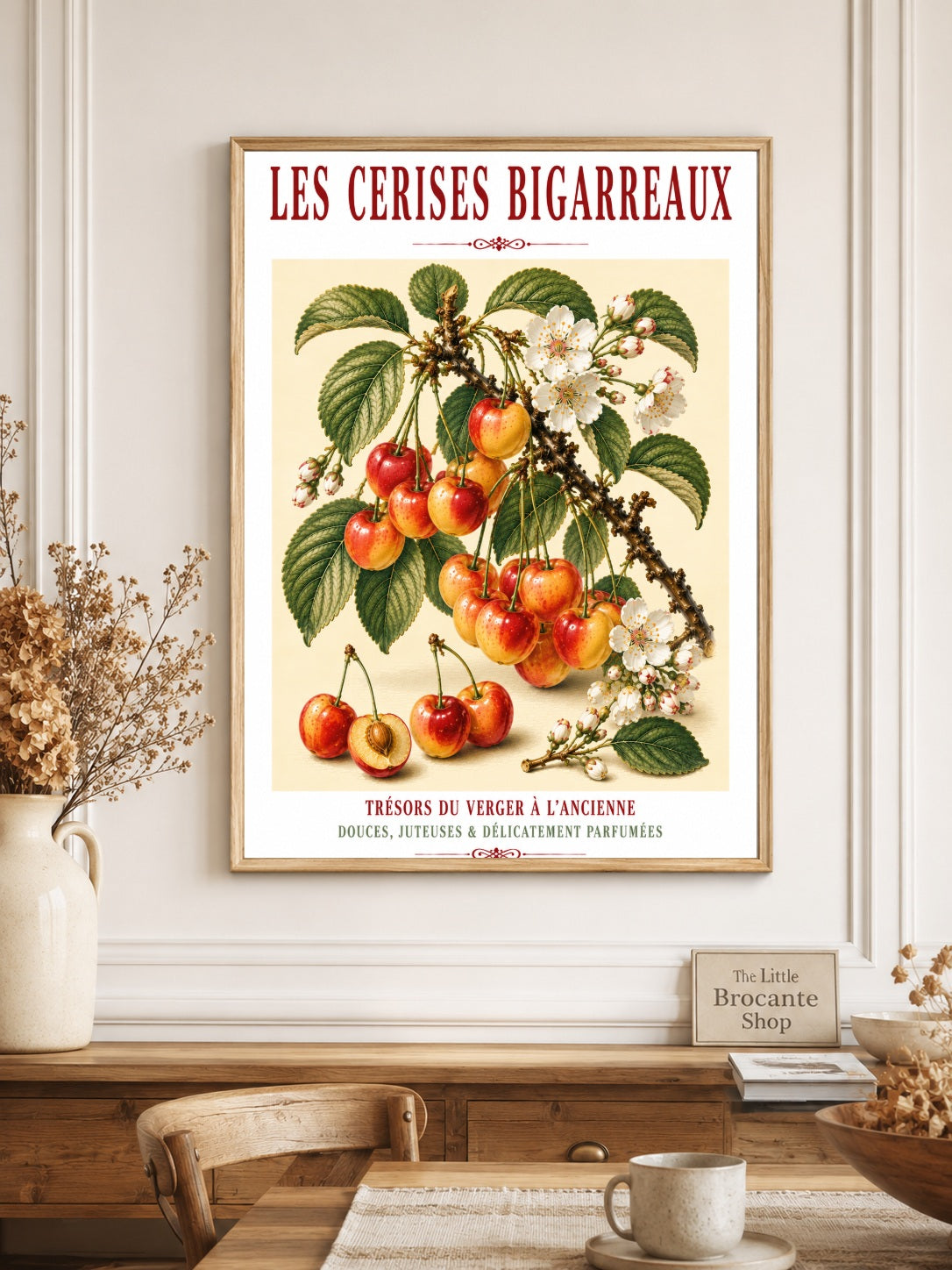 Les Cerises Bigarreaux – Illustrated French Cherry Print | French Kitchen Wall Art, Illustrated French, Botanical, French Country, Orchard Art, Fruit Illustration, French Kitchen, Country Kitchen, French Provincial, Botanical Wall Art wall artwork.